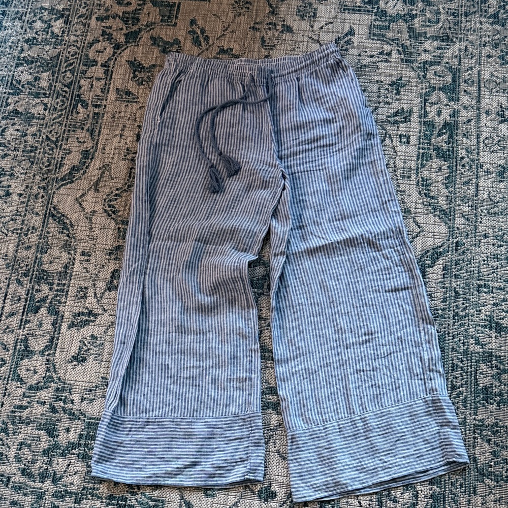 Ralph Lauren Linen XL Striped Blue and White Pants